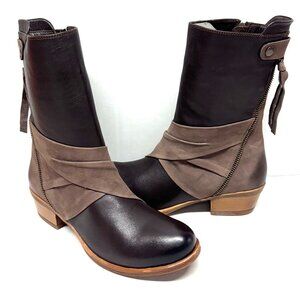 MIZ MOOZ SUEDE / LEATHER BOOTS SIDE ZIP CHESTNUT/TAUPE 37EU / 7 US NEW # Z-159